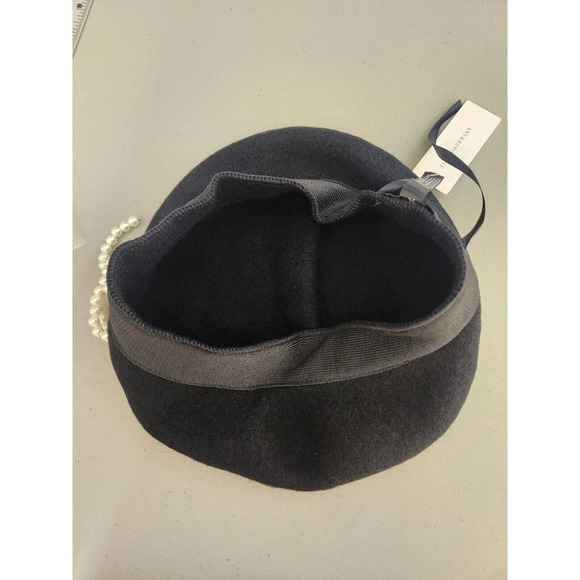 NWT Anthropologie Maeve Pearl Bow Beret One Size Black - Picture 10 of 16